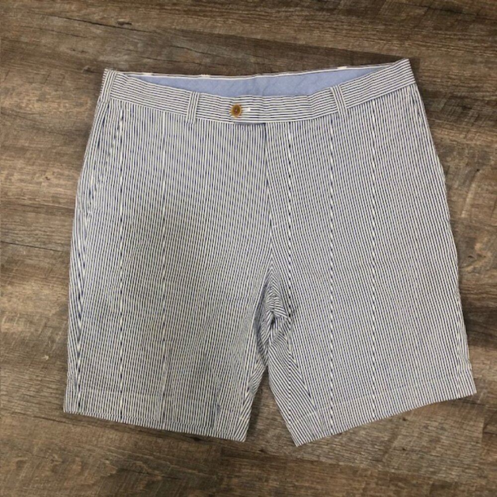 Brooks Brothers Shorts Mens 36 Seersucker Pinstripe Blue White 100% Cott…